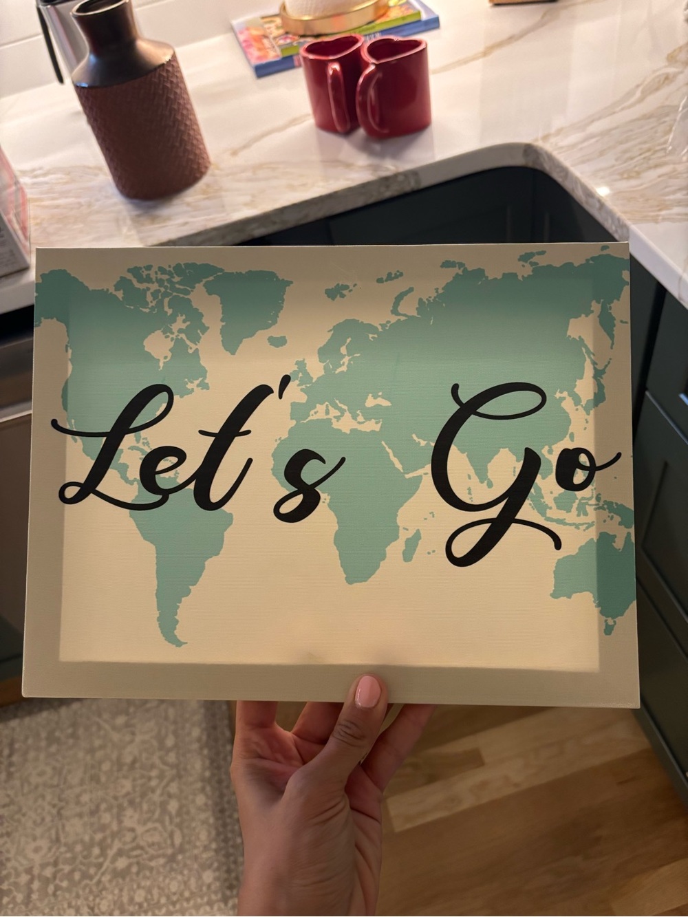 Let's Go World Map Wall Art - Teal and Black